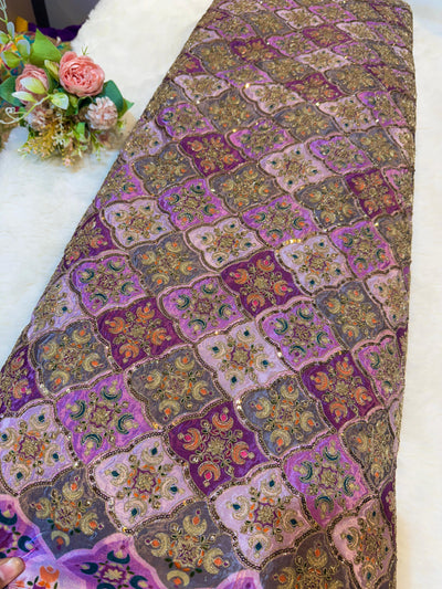 Pure Crape Embroidery with Zari and Sequins Work 44 Inch Width