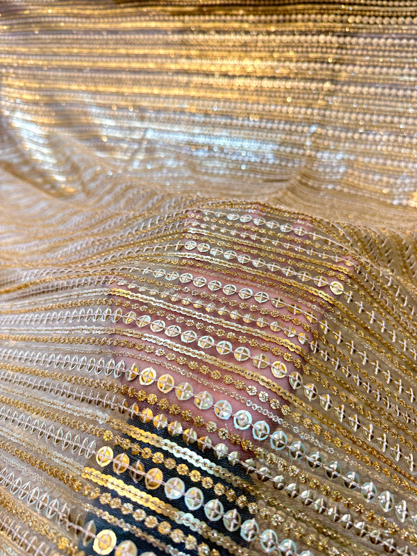 Beige Net Sequins Embroidery 44 Inch width