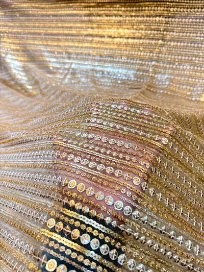 Beige Net Sequins Embroidery 44 Inch width
