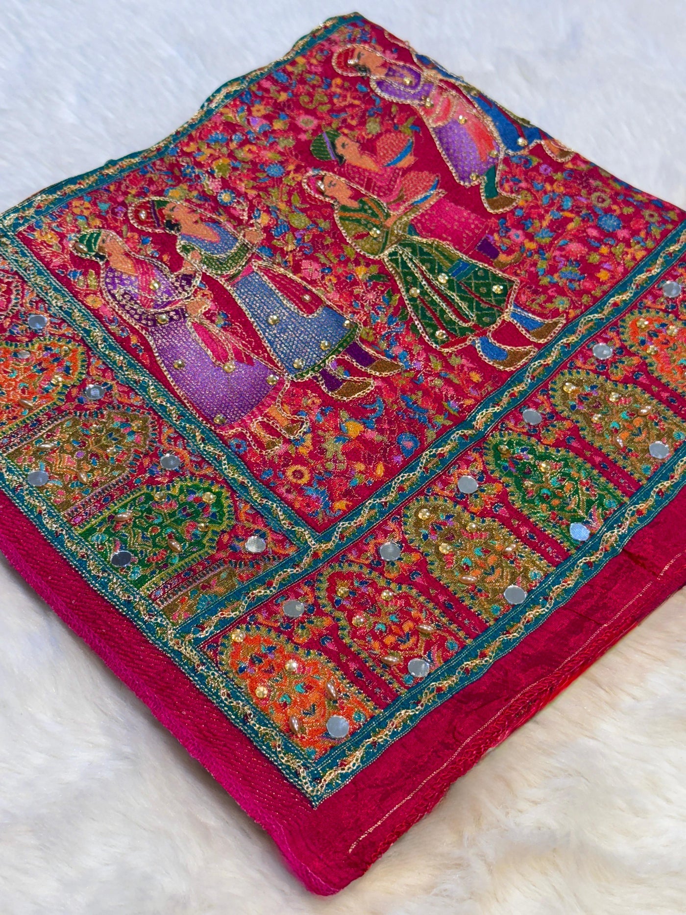 Darbar Magenta Pure Silk Dupatta with Real Handwork 2.50 meter length