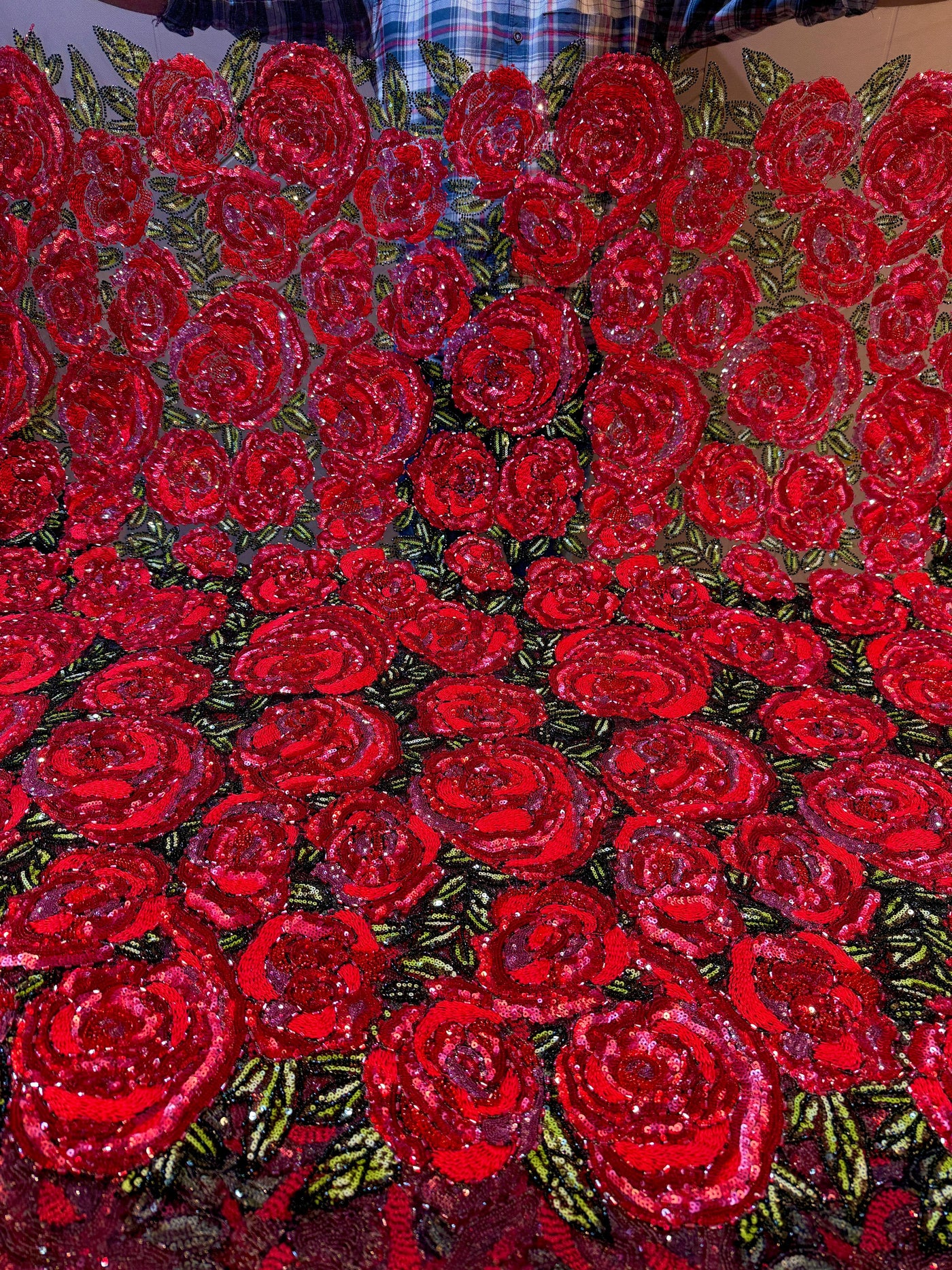 Rose Bouquet Handwork Net Embroidery 54 inch width With sequins and Cutdana Work