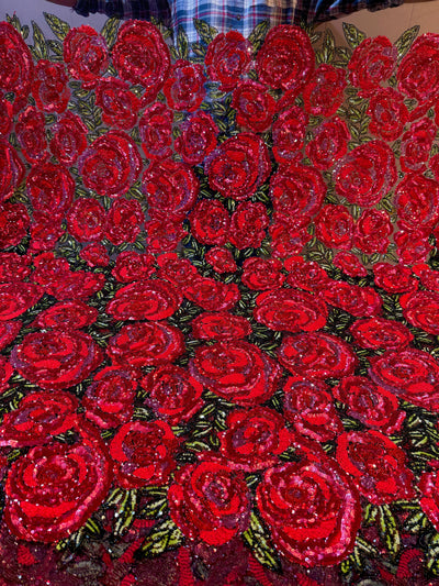Rose Bouquet Handwork Net Embroidery 54 inch width With sequins and Cutdana Work