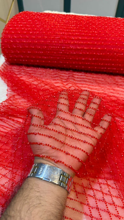 Net Stripe Handwork Nets with Cutdana and Pearl work 54 inch width