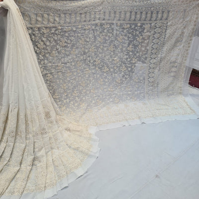 Zia Pure Georgette Chikankari Saree Dyeable (5.60 meter length)