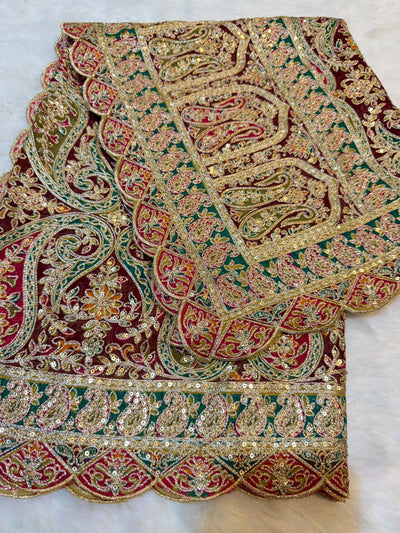 Dull Maroon Pure Georgette Lahori Dupatta 2.50 meter length 37 inch width