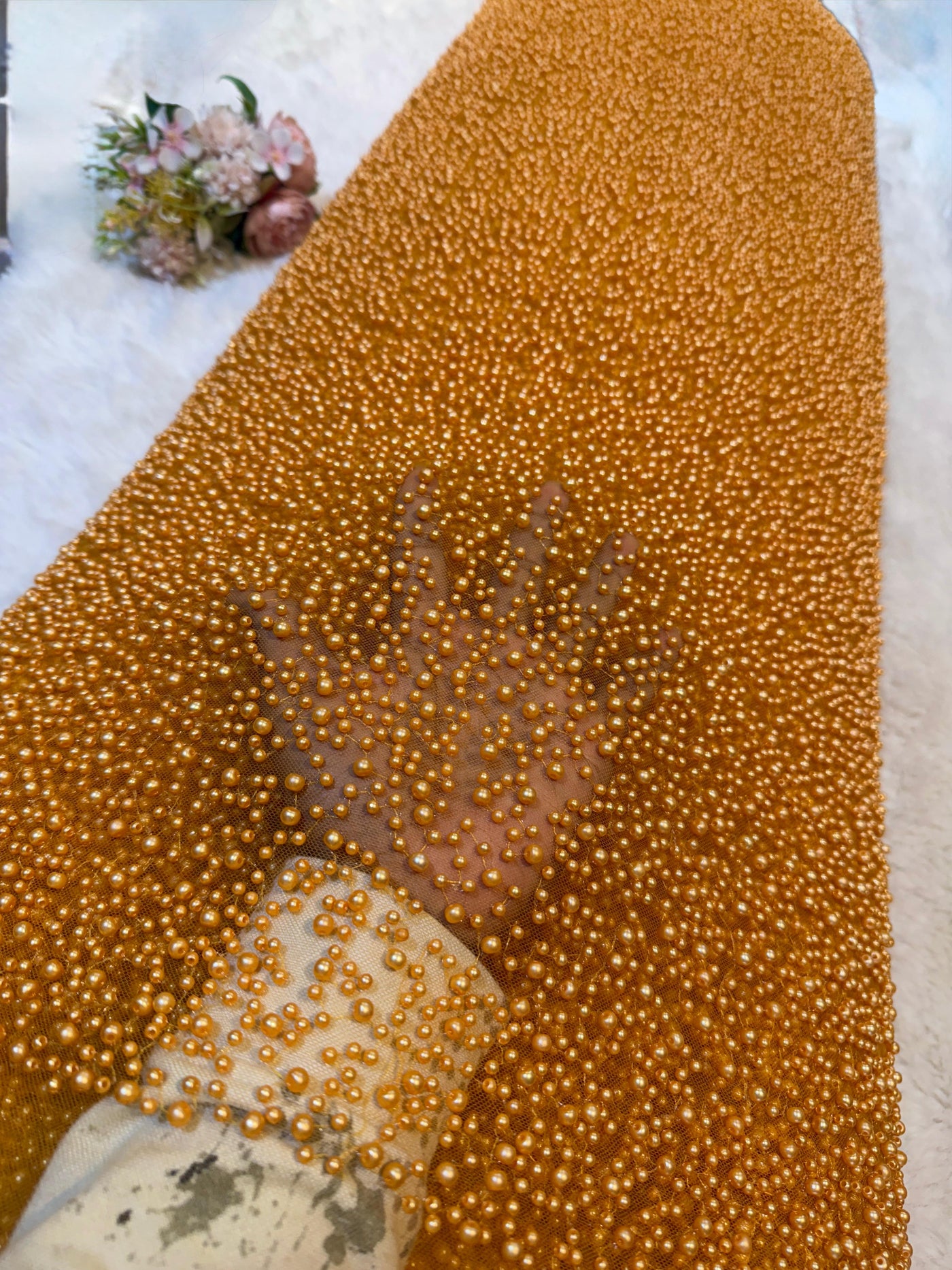 Imported Handwork Net Embroidery With Scattered Pearls Work 54 inch width
