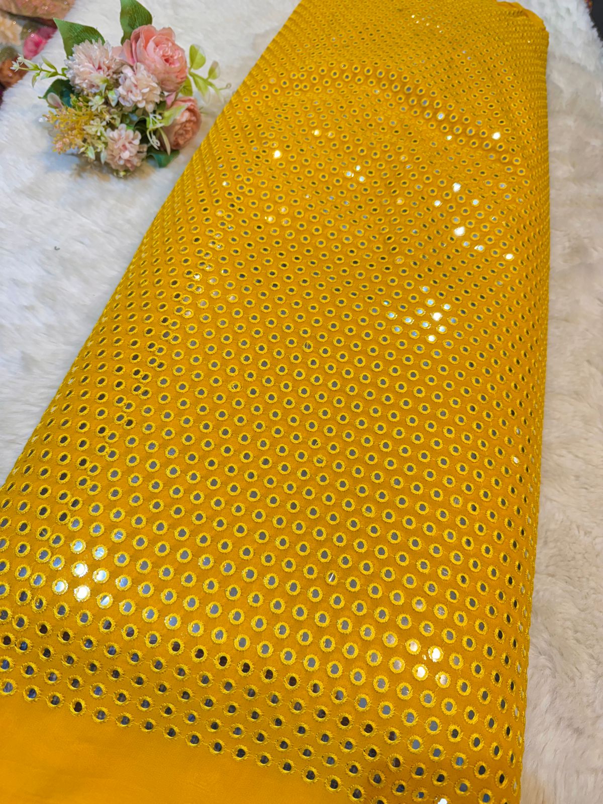 Pure Viscose Georgette Mirrror Embroidery 44 inch width