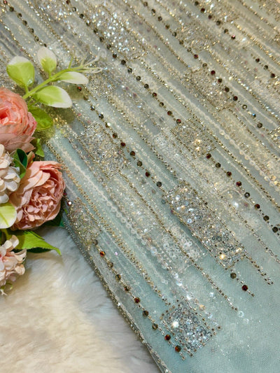 Imported Net Handwork Embroidery Crystal and Cutdana work 54 Inch width