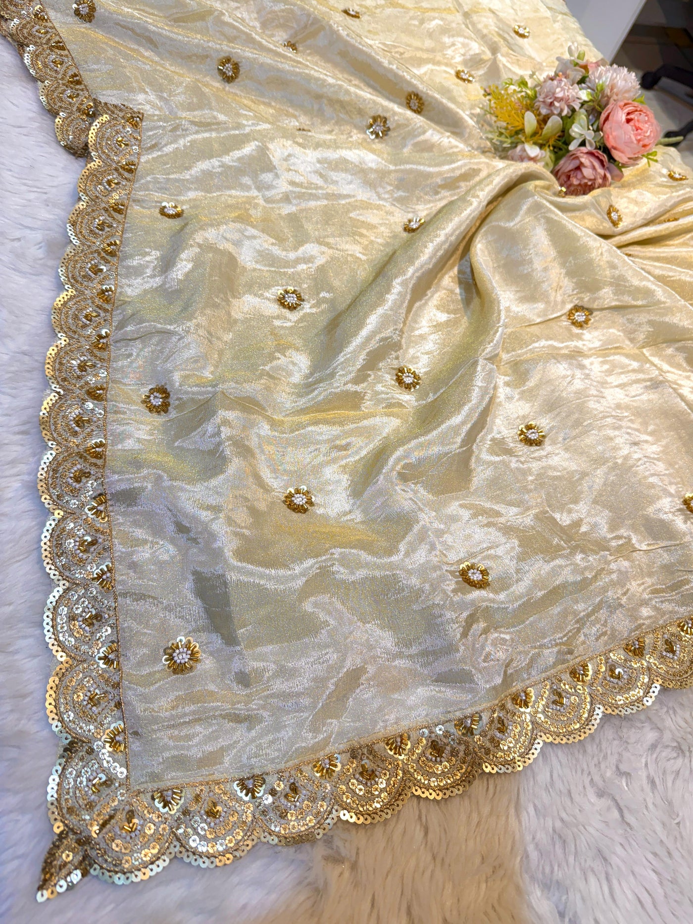 Mehz Zari Tissue Handwork Dyeable Dupatta (2.40 meter length)