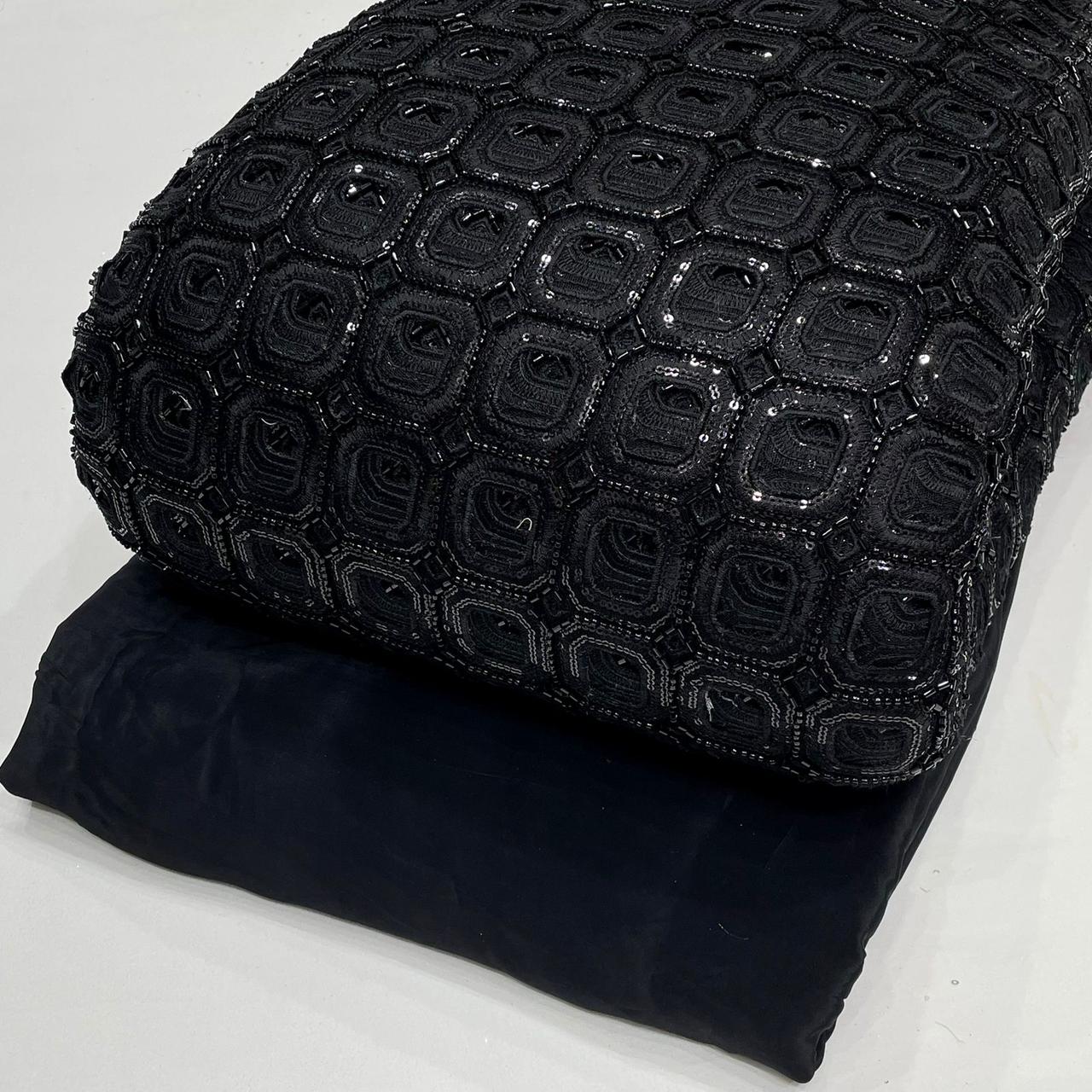 (Mix - Match  Combinations )Net Cutwork Embroidery with Handwork / Pure Viscose Crape Plain