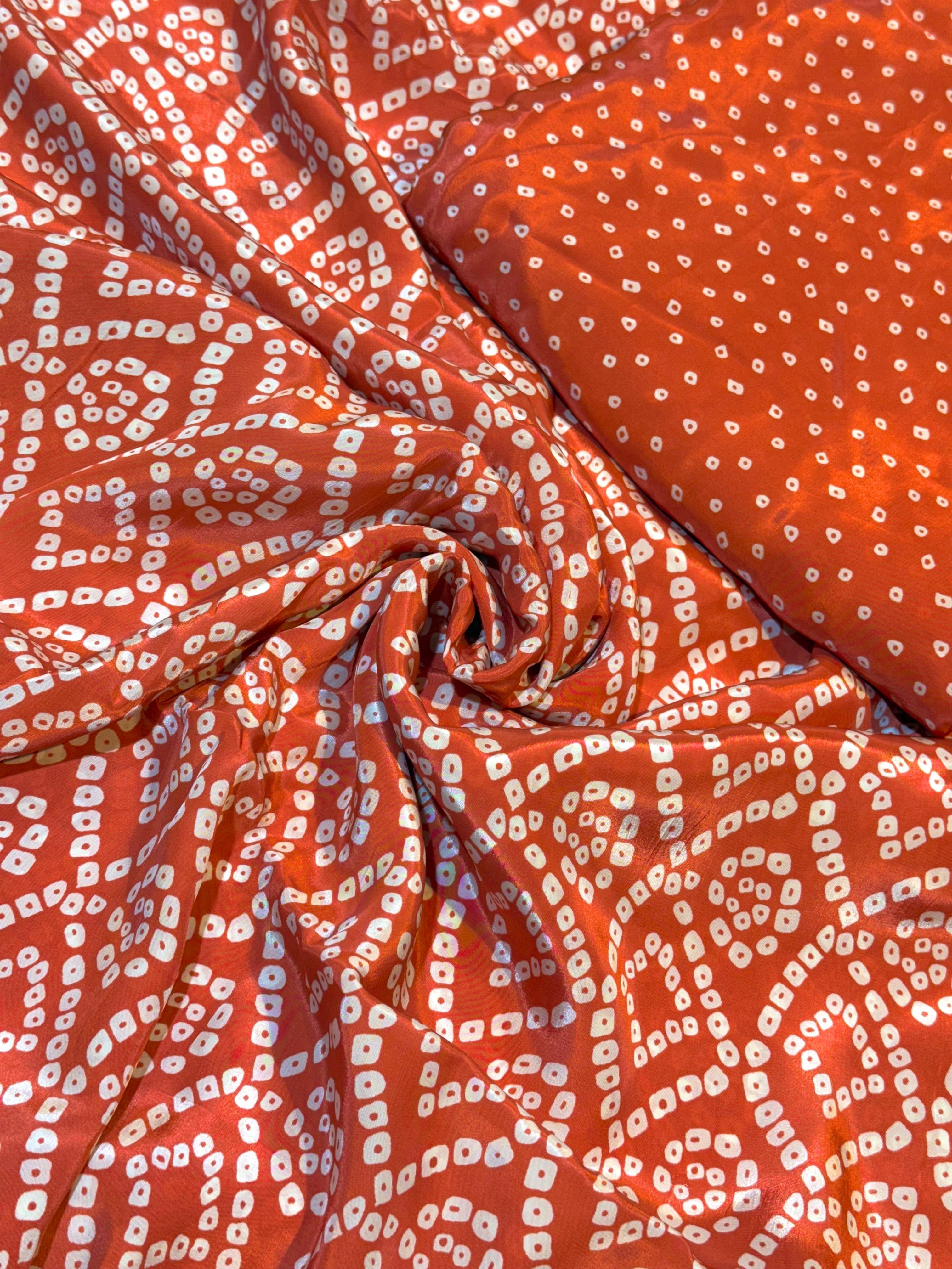 Dull Orange Original Pure Crape Viscose Bandhej Prints 44 inch width ...