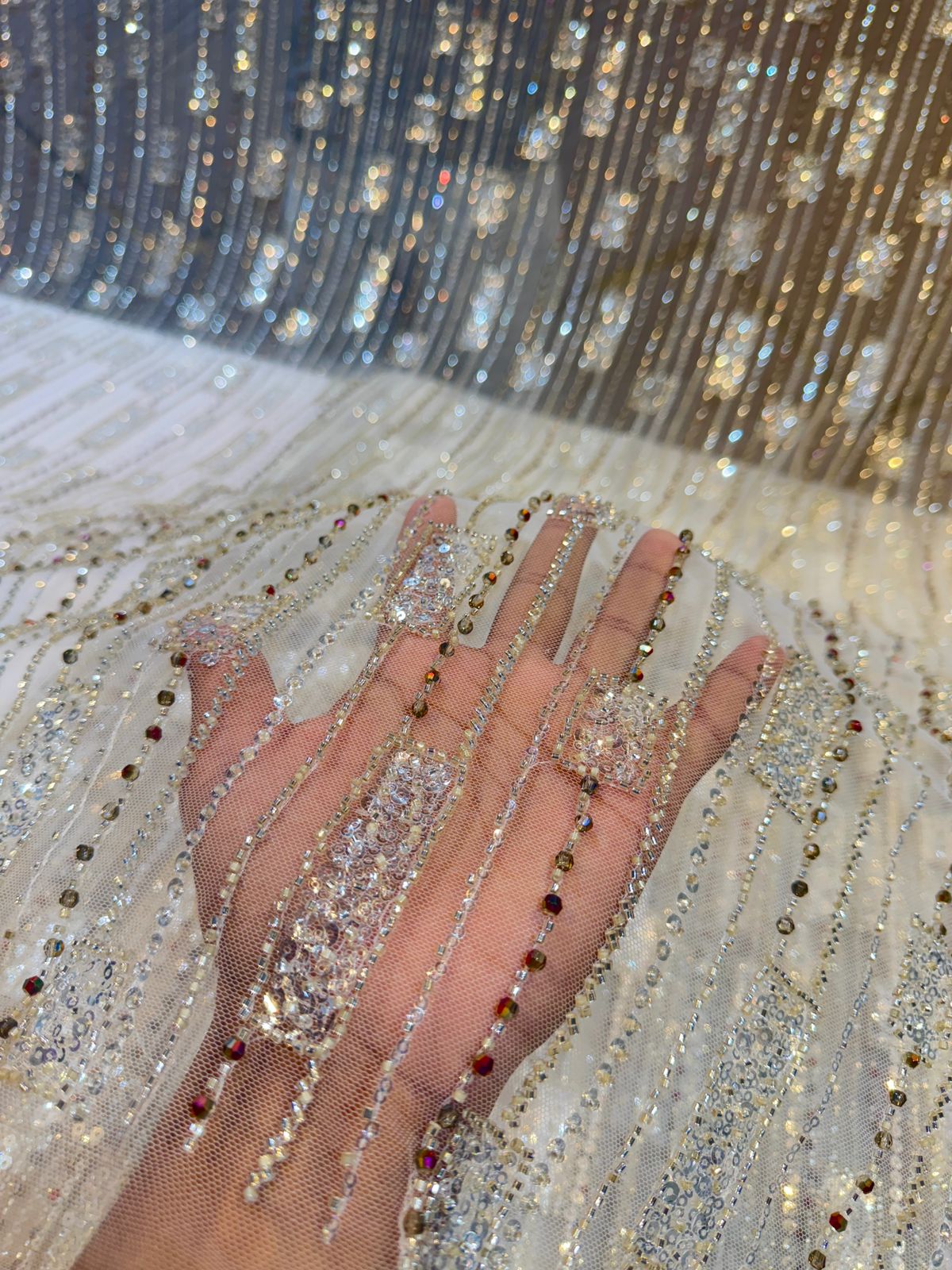 Imported Net Handwork Embroidery Crystal and Cutdana work 54 Inch width