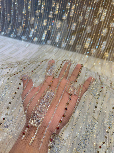 Imported Net Handwork Embroidery Crystal and Cutdana work 54 Inch width