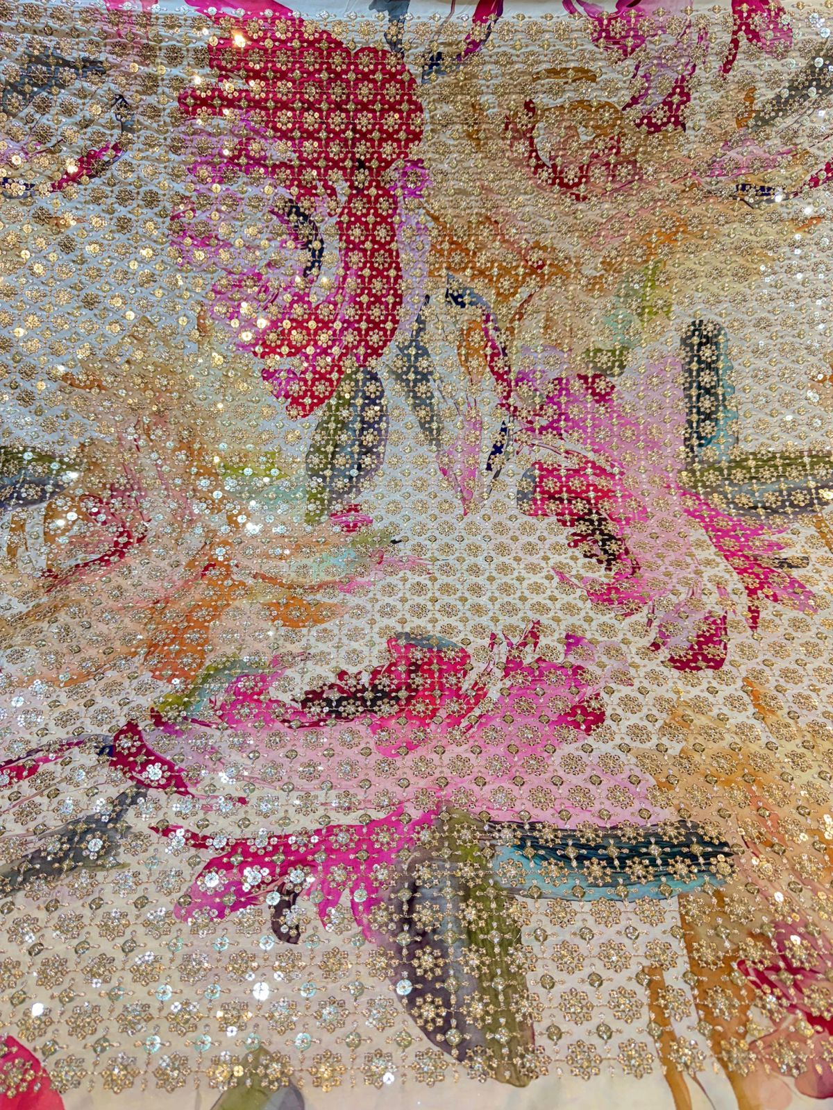 Satin Georgette Floral With Embroidery 44 inch width