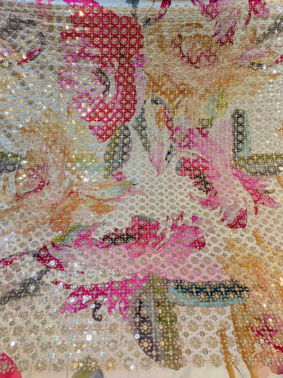 Satin Georgette Floral With Embroidery 44 inch width