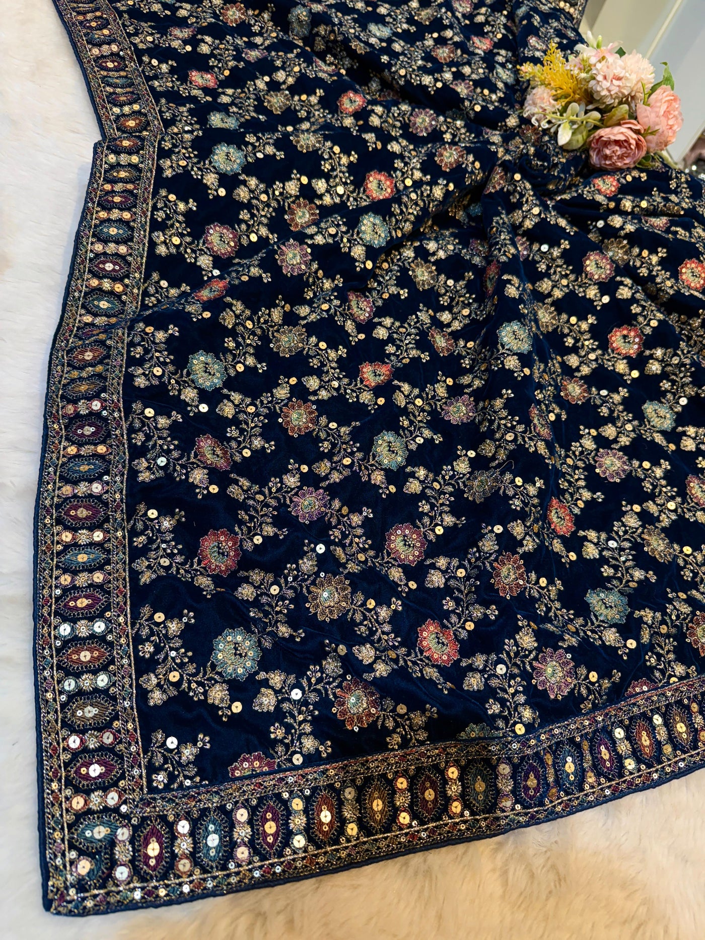 Teal Blue  velvet Limited Edition Dupatta With Embroidery 2.40 meter length