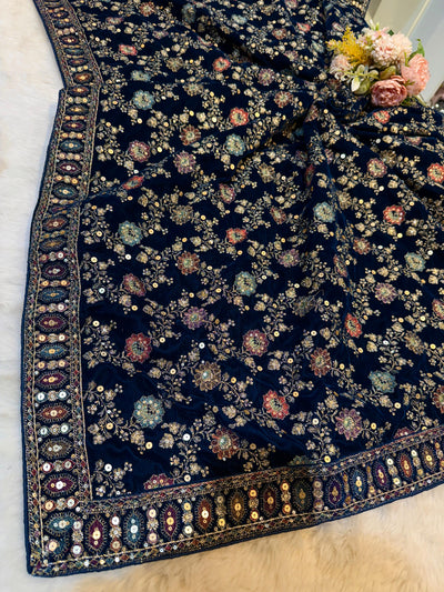 Teal Blue  velvet Limited Edition Dupatta With Embroidery 2.40 meter length