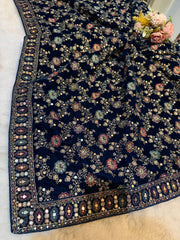 Teal Blue  velvet Limited Edition Dupatta With Embroidery 2.40 meter length