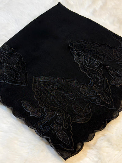 Black Pure Organza Dupatta with scallop borders 2.50 meter length