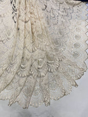 (Precut of 0.45 Meter) Net Chikankari Embroidery with sequins work scallop 50 Inch width