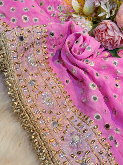 Rubani Baby Pink Real Mirror Handwork Dupatta 2.40 Meter Length