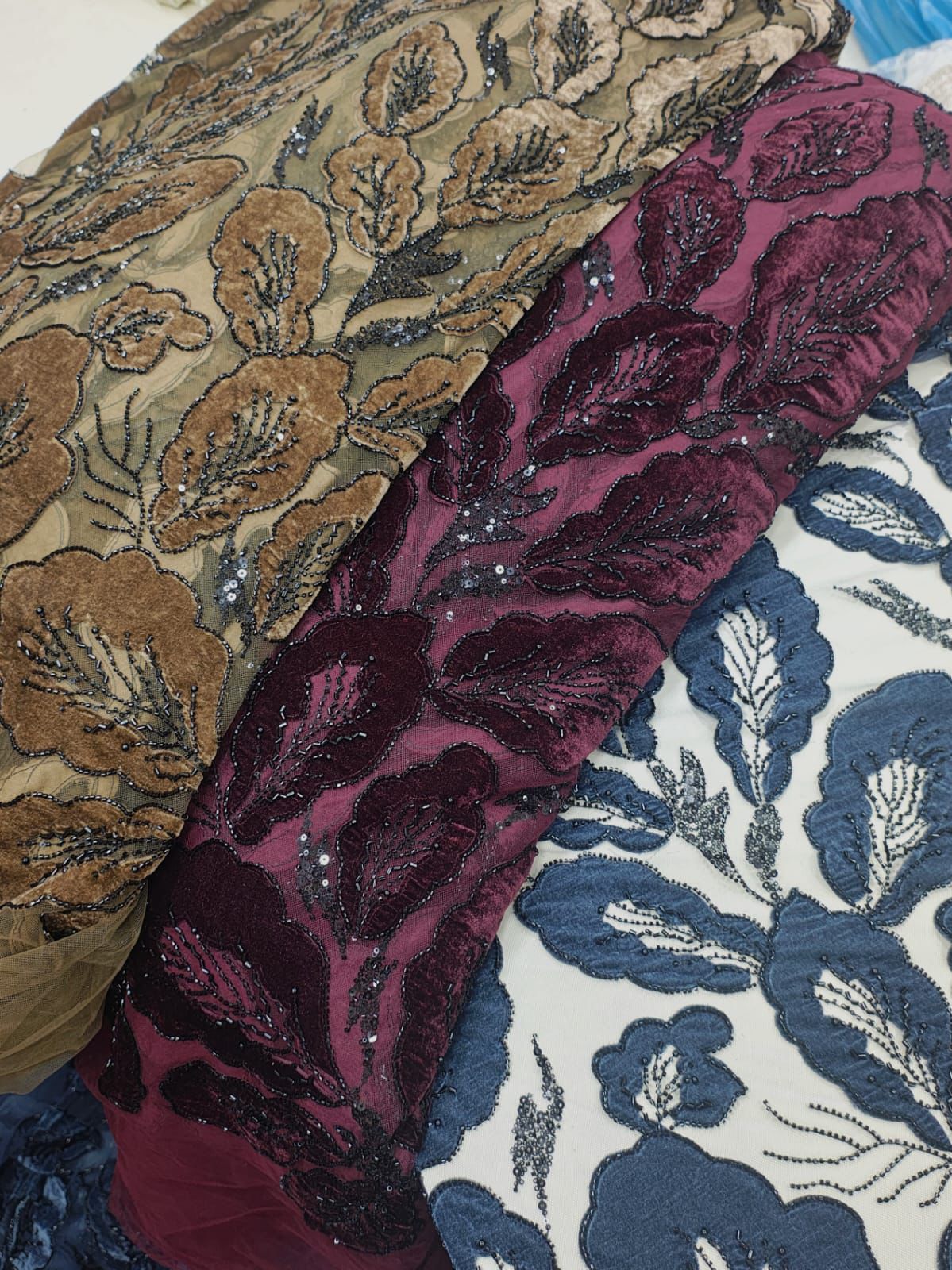 Imported Net Handwork with Velvet Applique Work 54 inch width