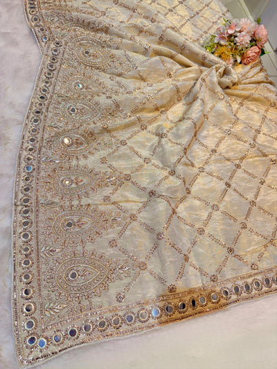 Mehz pro Zari Tissue Handwork Faux mirror Dyeable Dupatta (2.40 meter length)