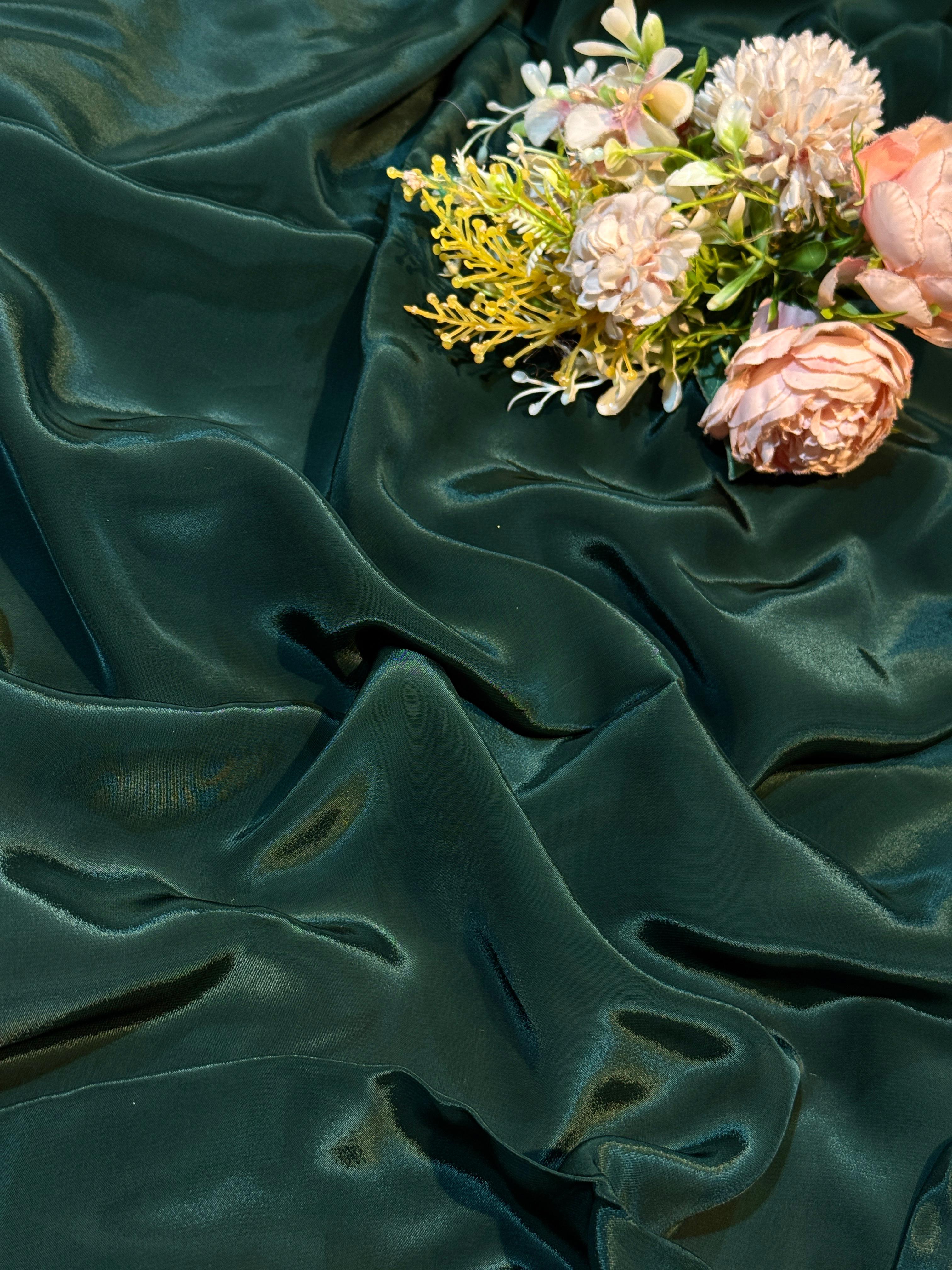 Dark Bottle Green Pure Viscose Crape Solid Colors 44 Inch Width (Shade ...