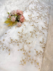 (Precut of 0.9 Meter) Pure Viscose Silk Sequins Jaal Embroidery Dyeable 44 inch