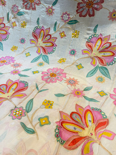 Aiza Pure Chinon Floral Print With Embroidery 44 inch width