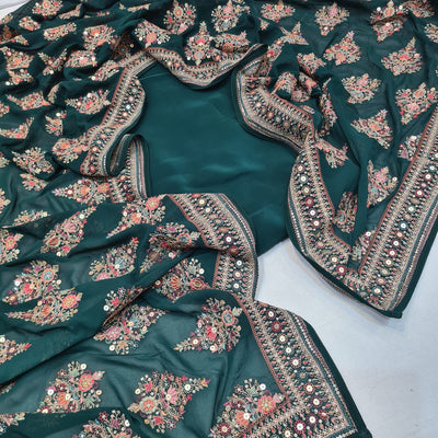 Combination Suit Sets of Georgette  Premium Kashmiri Dupatta And Plain crape Suit