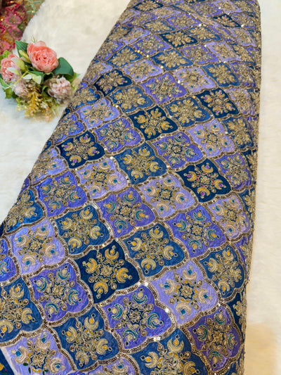 Pure Crape Embroidery with Zari and Sequins Work 44 Inch Width