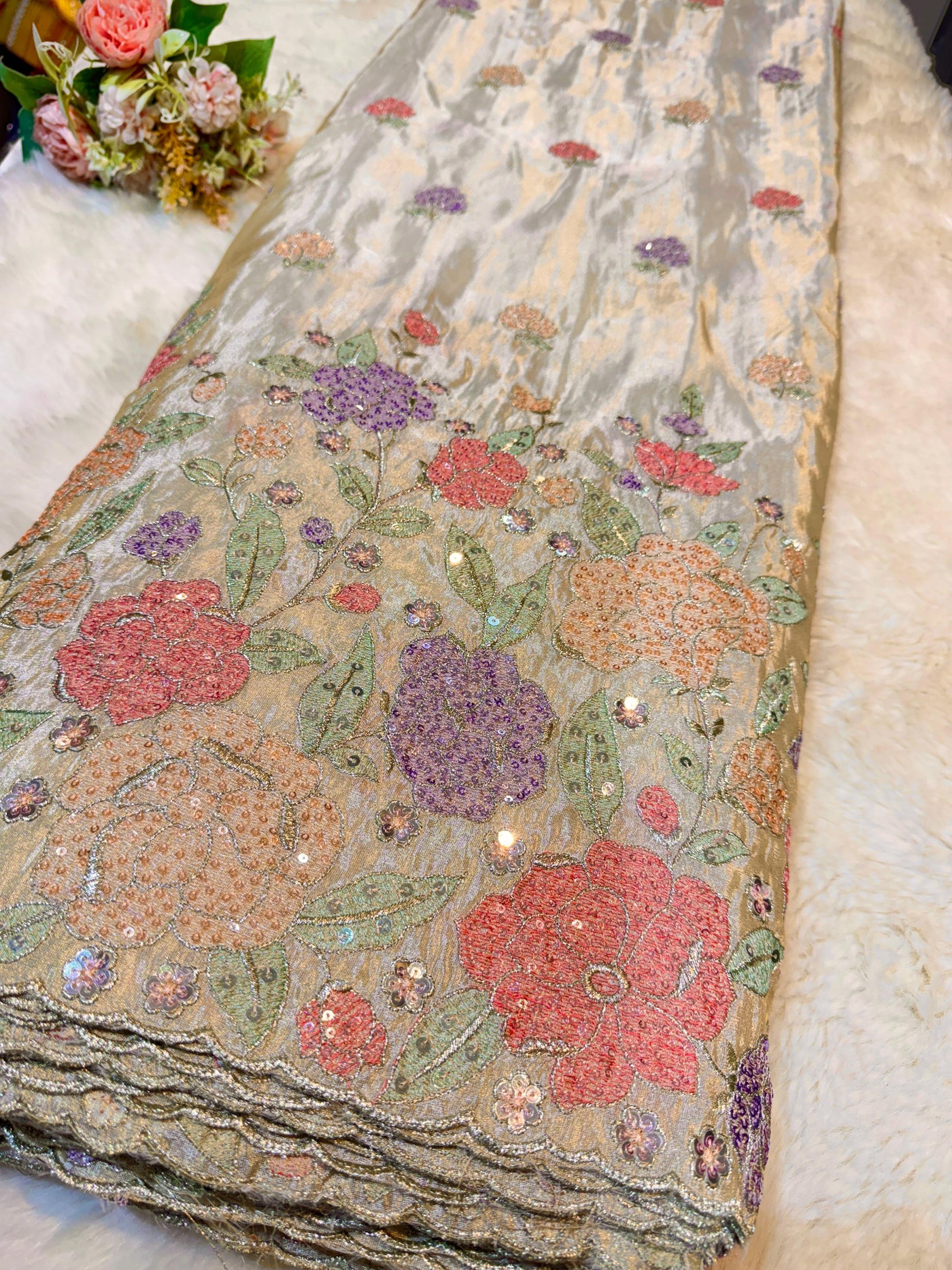 Shally Pure Zari Tissue Embroidery 48 inch width