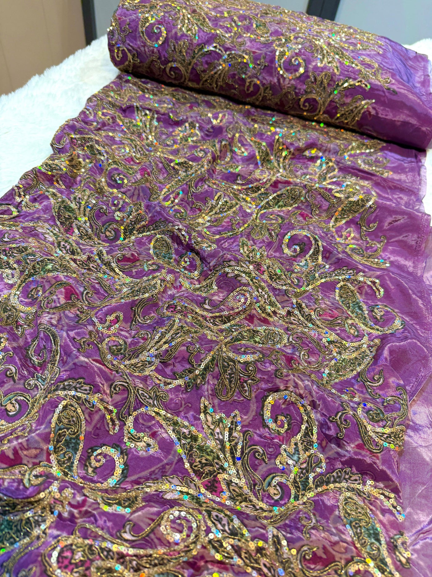Pure Crape Embroidery Paisley Design 44 inch width
