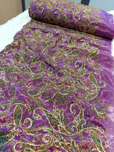 Pure Crape Embroidery Paisley Design 44 inch width