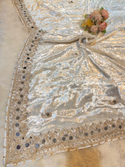 Taj Pure Velvet Real Mirror Handwork Dupatta With Scalloped Borders Four side 2.40 meter Length