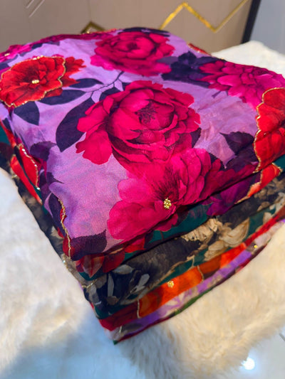 Mezzo Supersoft Tabby Silk Handwork Floral 44 inch width