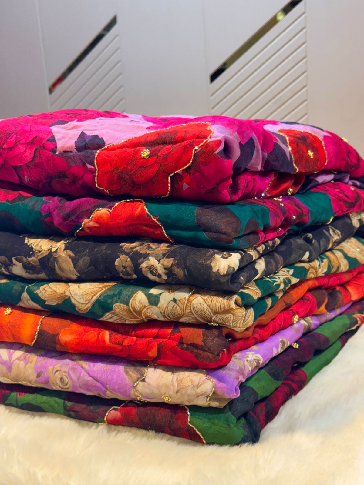 Mezzo Supersoft Tabby Silk Handwork Floral 44 inch width