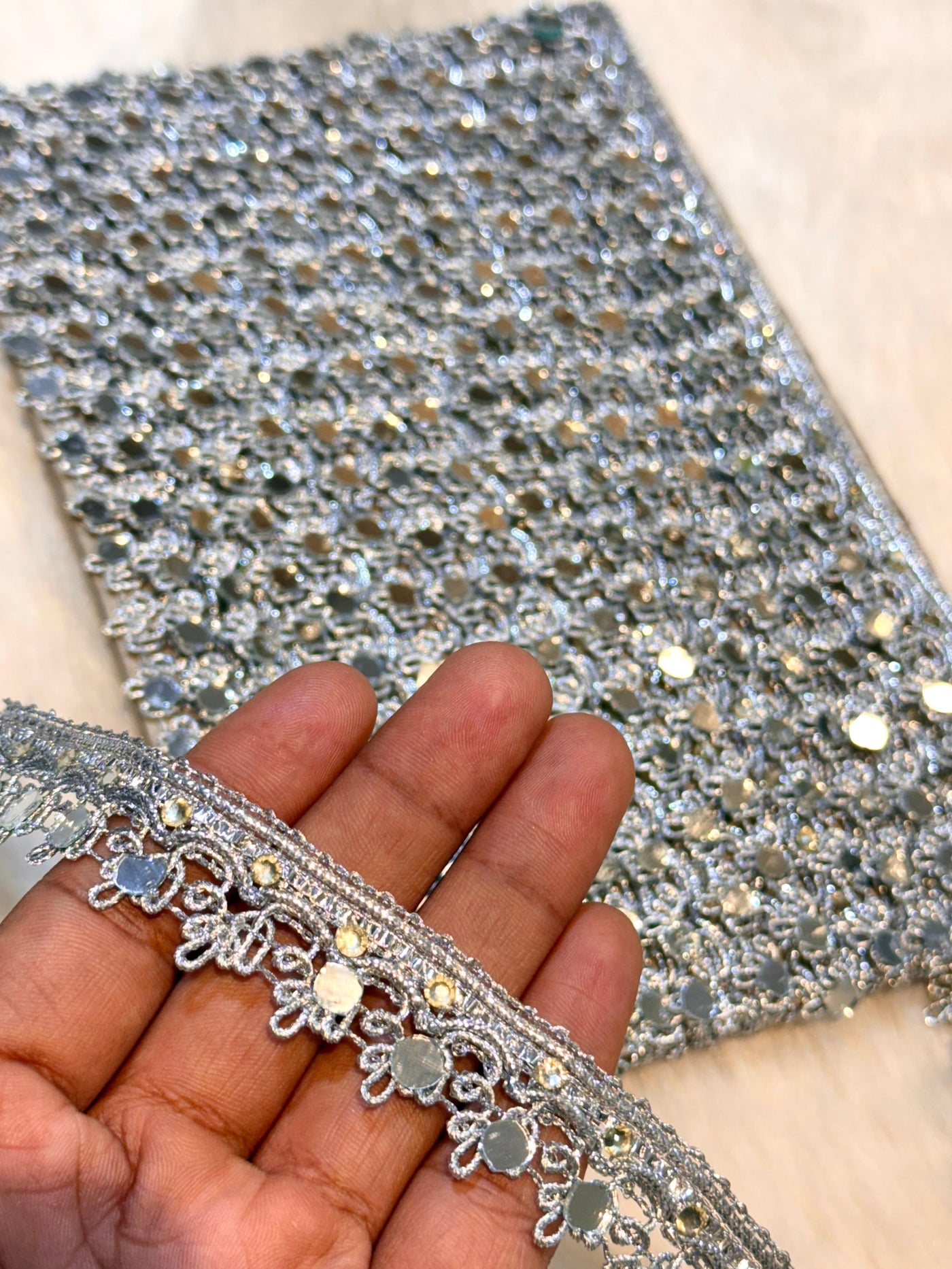 (Wholesale pack of 9 meter ) Lace Border With Mirror work