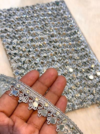 (Wholesale pack of 9 meter ) Lace Border With Mirror work