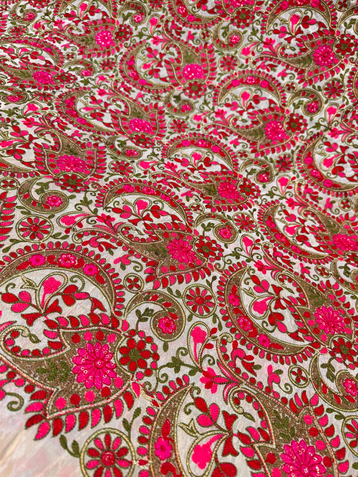 Pure Zari Tissue Kashmiri Aari   Work Embroidery  44 inch width Multi Color