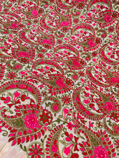 Pure Zari Tissue Kashmiri Aari   Work Embroidery  44 inch width Multi Color