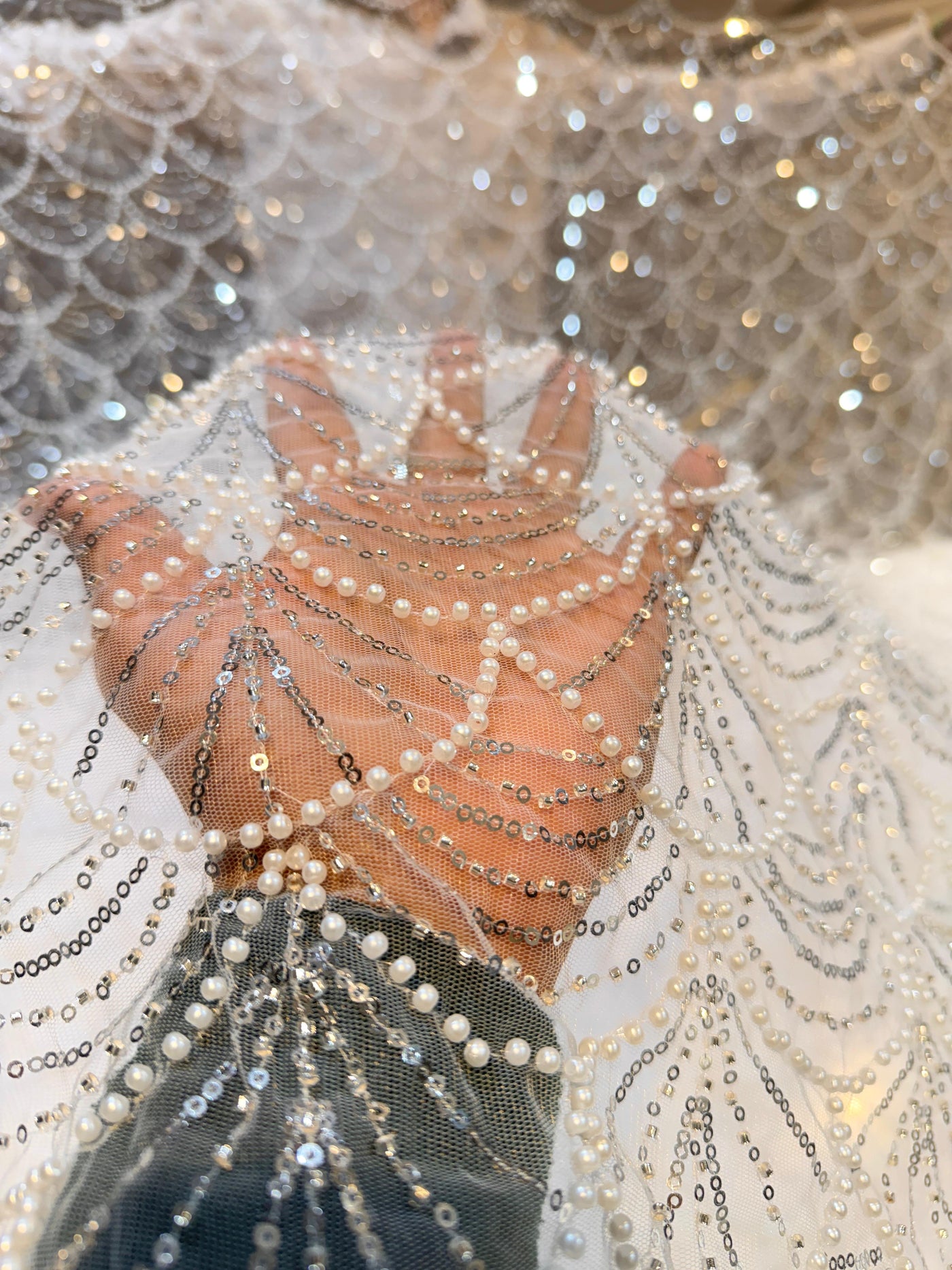 Elif lite White Color Handwork Net Embroidery With Pearl Sequins and C ...