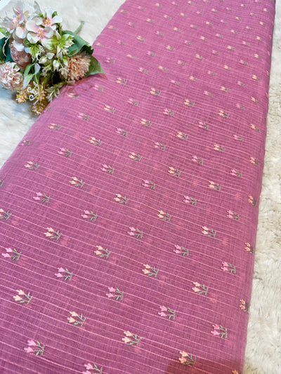Pure Chanderi Pintex Stripe With Threadwork booti 42 inch width