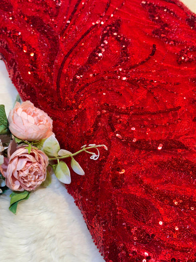 Red Handwork Net Embroidery 50 inch width