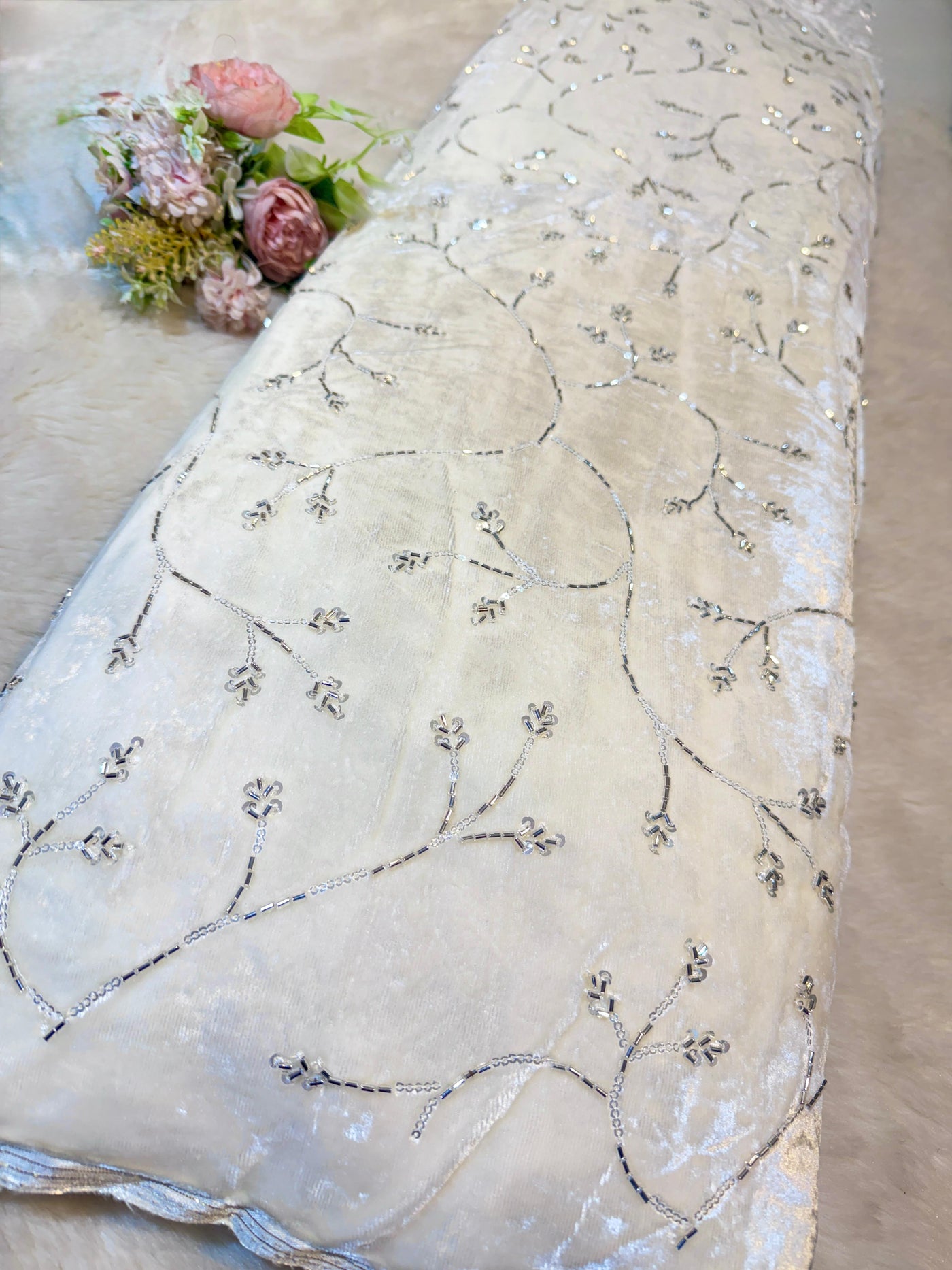 Pure Viscose Velvet Handwork Embroidery 44 Inch Width Dyeable