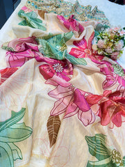 (Precut of 0.65 Meter) Zari Tissue Mirror Embroidery 44 Inch width