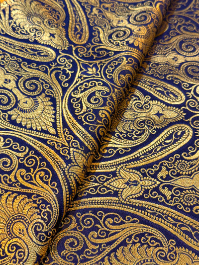 Navy Blue Banarsi Brocades Talwar Pattern 44 inch width (P)