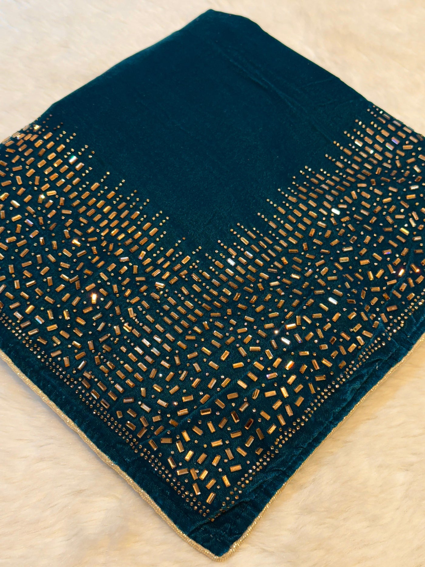Teal Blue Velvet stoles With Stone Work 2.10 meter length 37 inch width