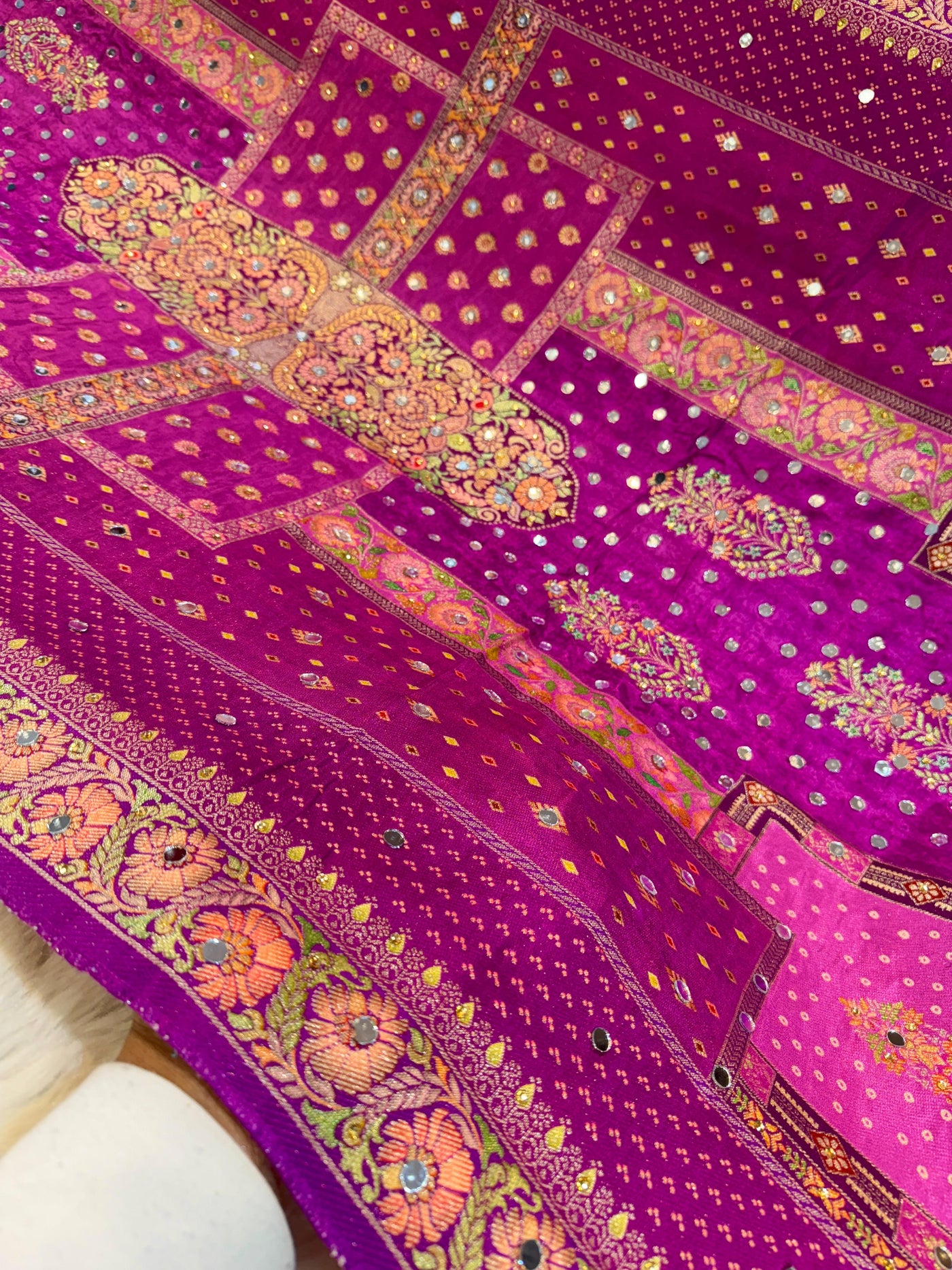 Sajda Purple Pure Silk Dupatta With Real Mirror Handwork 2.50 Meter length